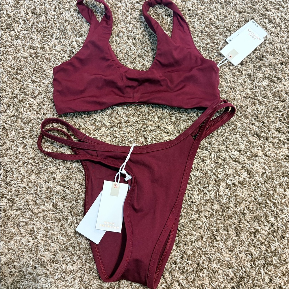 Good American Burgundy Ribbed Bikini Set